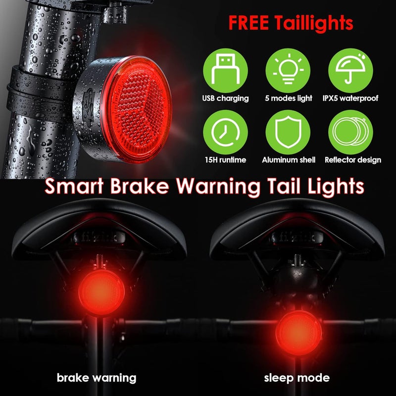 victagen Bike Light 12000lm Bike Lights for Night Riding, 4 LED Bike Lights Waterproof Type C Rechargeable Front Bike Headlight and Taillight, High & Low Beam Design, Power Bank Function - Image 5